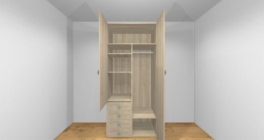 Armario Ros 1 puerta larga, 1 puerta pequeña y 4 cajones izquierda