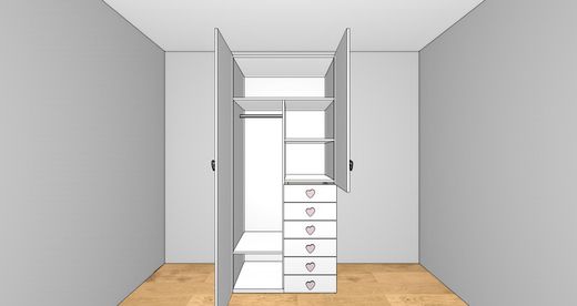 Armario Ros 1 puerta larga, 1 puerta pequeña y 6 cajones derecha