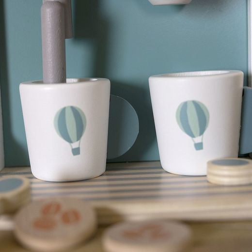 Cafetera de madera Label Label azul