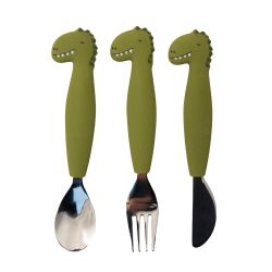 Cubiertos de 3 piezas en silicona Dino