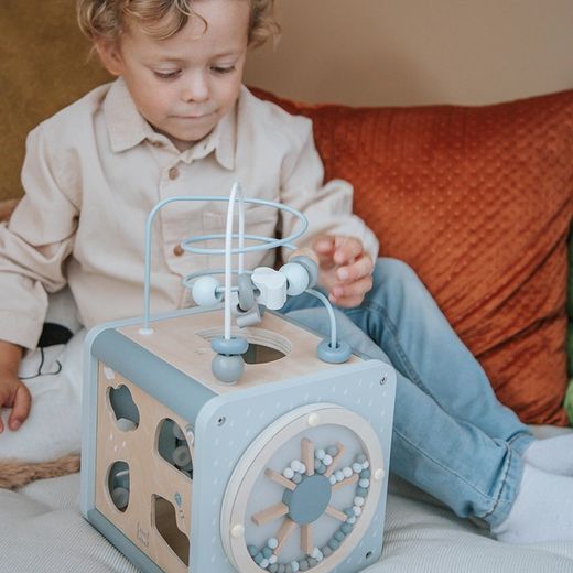 Cubo de actividades Label Label azul