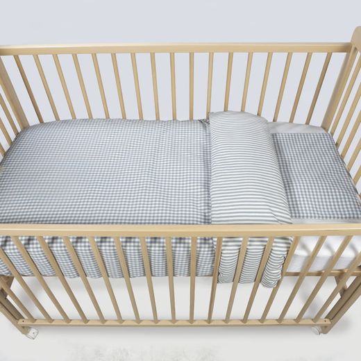 Edredon + bajera + almohada 120x60 Walking Mum Praliné rayas/vichy Matcha