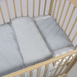 Edredon + bajera + almohada 120x60 Walking Mum Praliné rayas/vichy Matcha