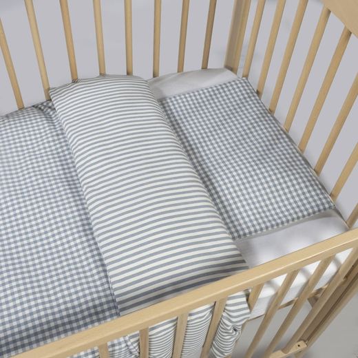 Edredon + bajera + almohada 120x60 Walking Mum Praliné rayas/vichy Matcha