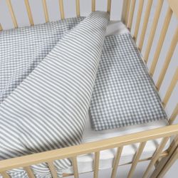 Edredon + bajera + almohada 120x60 Walking Mum Praliné rayas/vichy Matcha