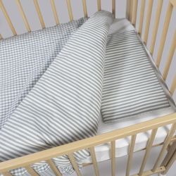 Edredon + bajera + almohada 120x60 Walking Mum Praliné rayas/vichy Matcha