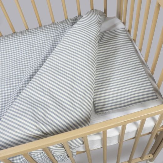 Edredon + bajera + almohada 120x60 Walking Mum Praliné rayas/vichy Matcha