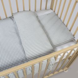 Edredon + bajera + almohada 120x60 Walking Mum Praliné rayas/vichy Matcha