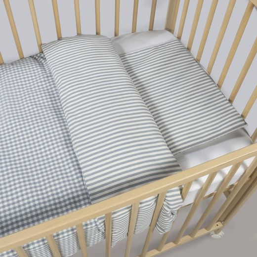Edredon + bajera + almohada 120x60 Walking Mum Praliné rayas/vichy Matcha
