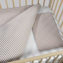 Edredon + bajera + almohada 120x60 Walking Mum Praliné rayas/vichy Moka