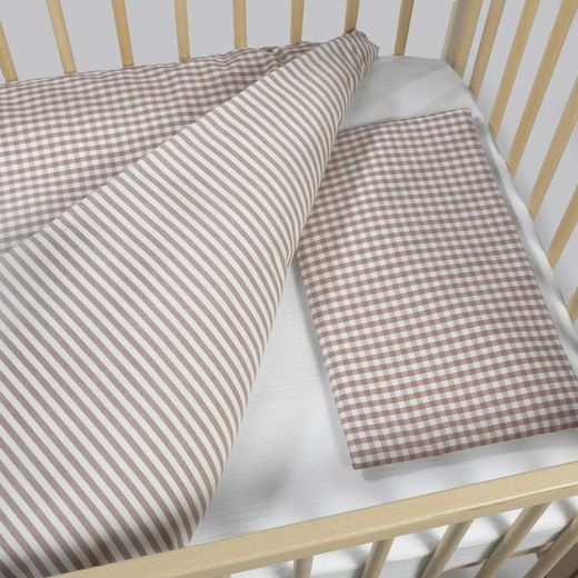 Edredon + bajera + almohada 120x60 Walking Mum Praliné rayas/vichy Moka
