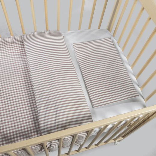 Edredon + bajera + almohada 120x60 Walking Mum Praliné rayas/vichy Moka