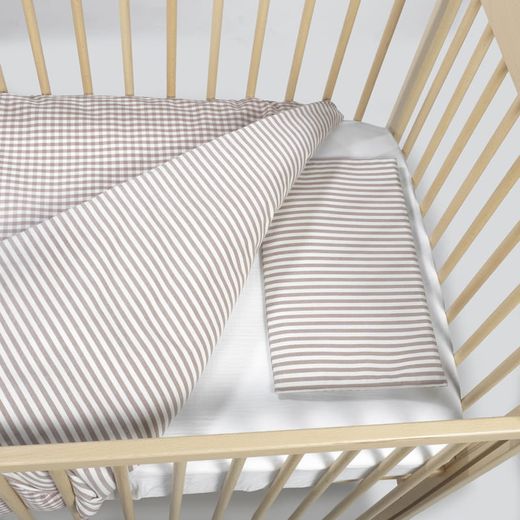 Edredon + bajera + almohada 120x60 Walking Mum Praliné rayas/vichy Moka