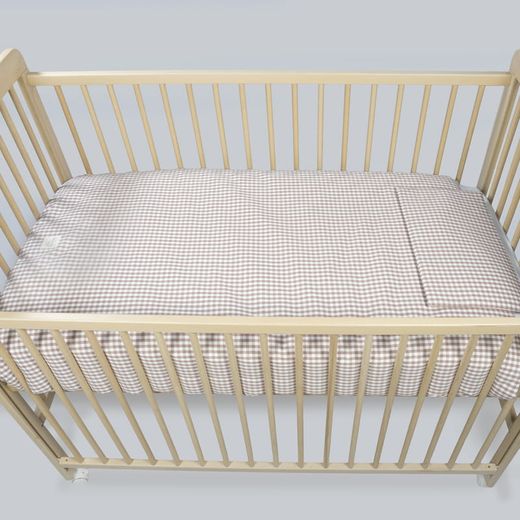 Edredon + bajera + almohada 120x60 Walking Mum Praliné rayas/vichy Moka