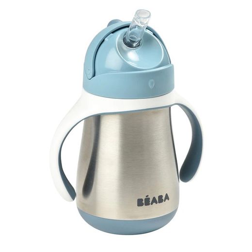 Taza inox. con pajita Beaba 250 ml azul